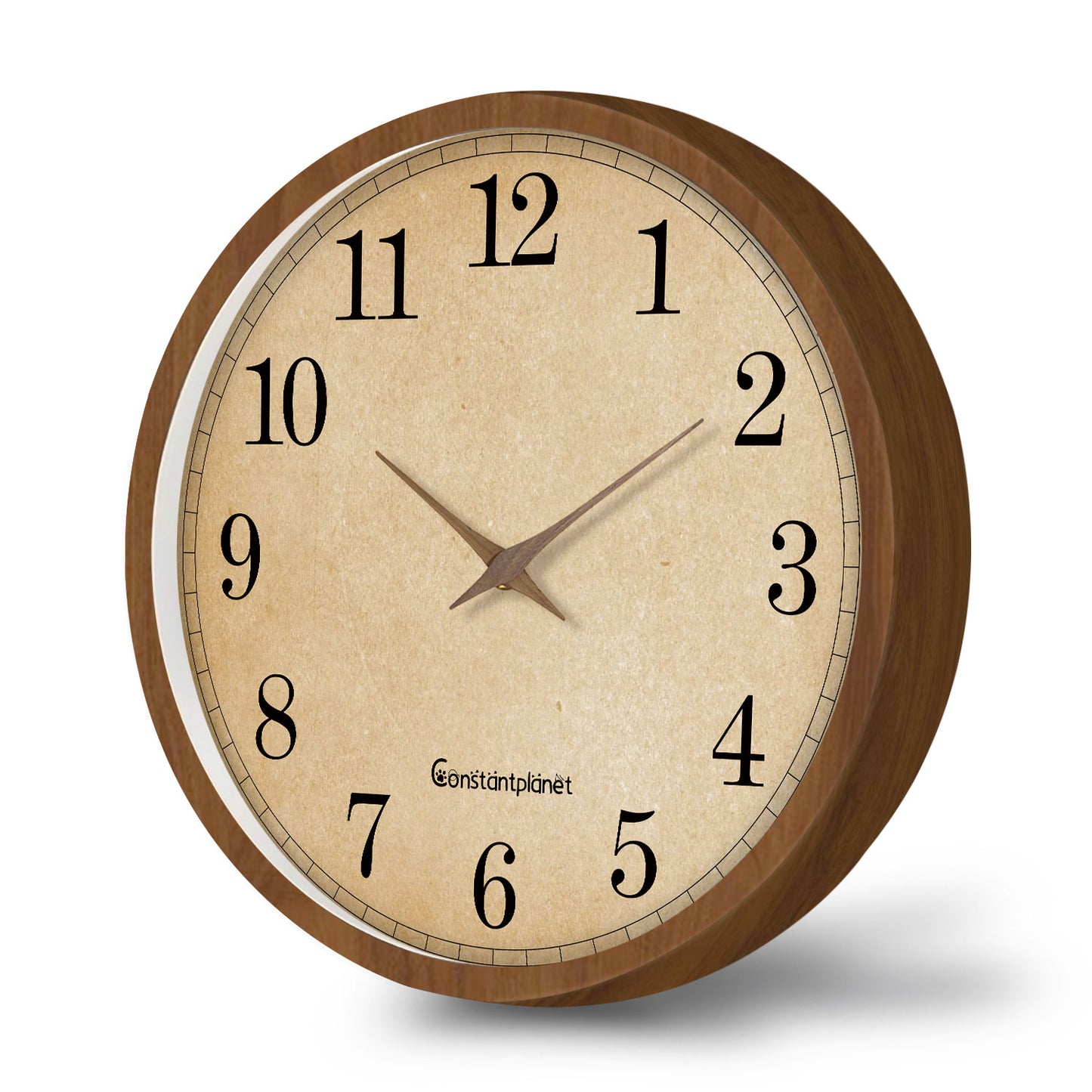 Constantplanet 12-Inch Wooden Frame Wall Clock with Retro Silent Non-Ticking Battery Operated Decorative Clock for Living Room, Bedroom, Kitchen