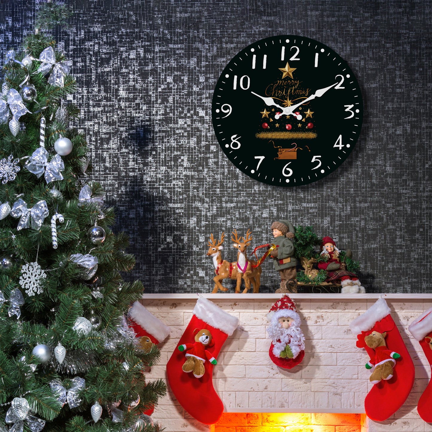 Christmas Tree Wall Clock Silent Non-Ticking Battery Operated Christmas Decorations Indoor Home Decor Clearance