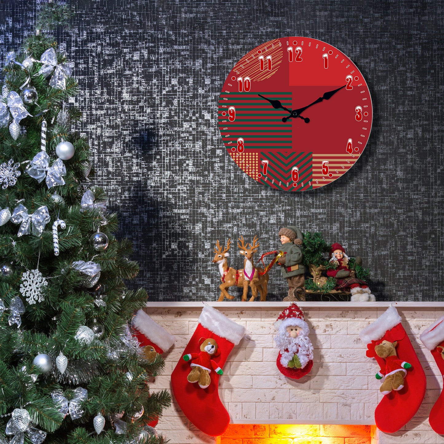 Christmas Wall Clock Silent Non-Ticking Battery Operated Christmas Decorations Indoor Home Decor Clearance