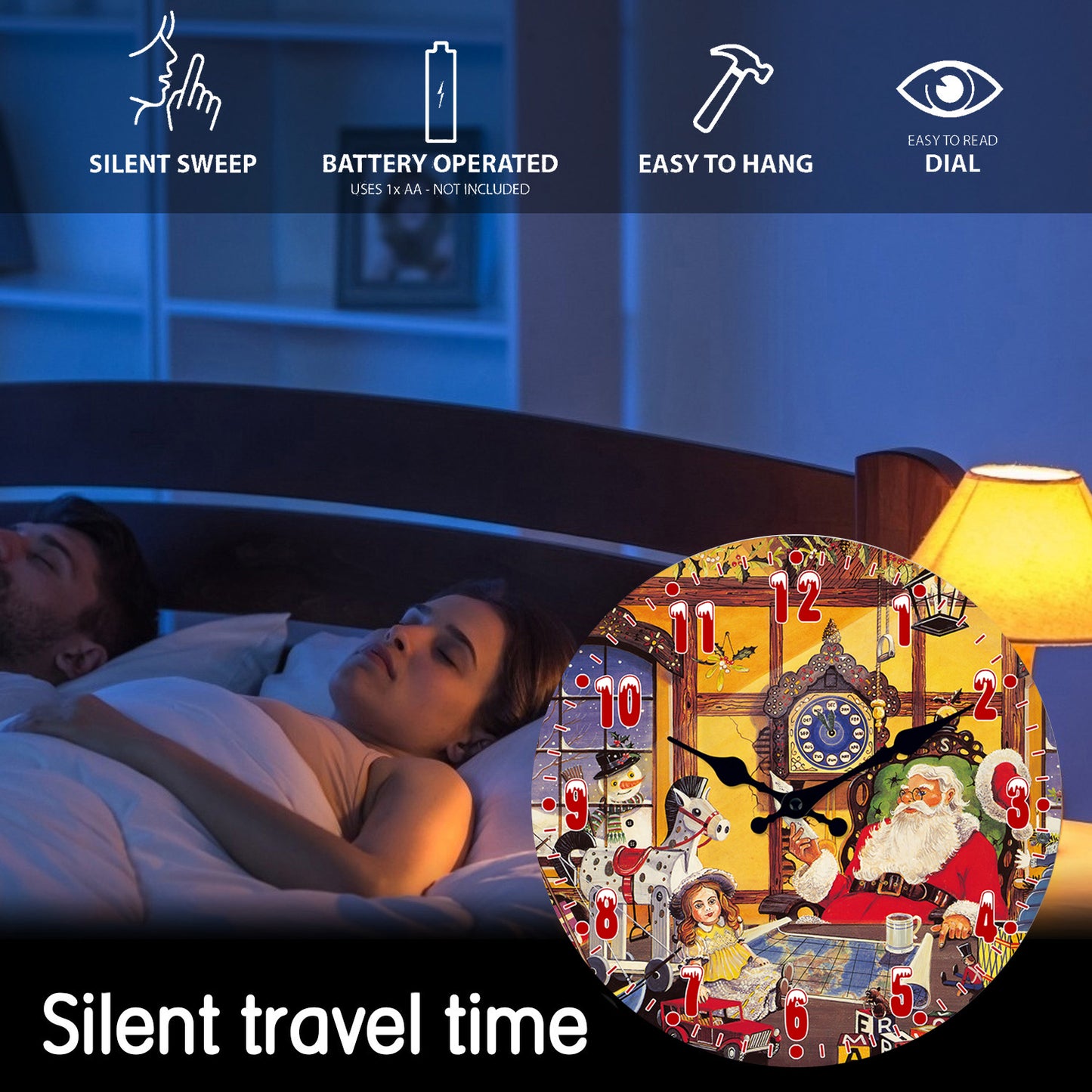 A letter from Santa Claus Christmas Wall Clock Silent Non-Ticking Battery Operated Christmas Decorations Indoor Home Decor Clearance