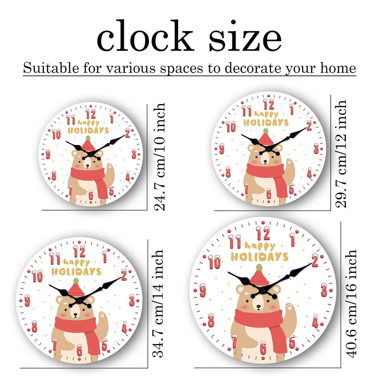 Happy Christmas Wall Clock Silent Non-Ticking Battery Operated Christmas Decorations Indoor Home Decor Clearance