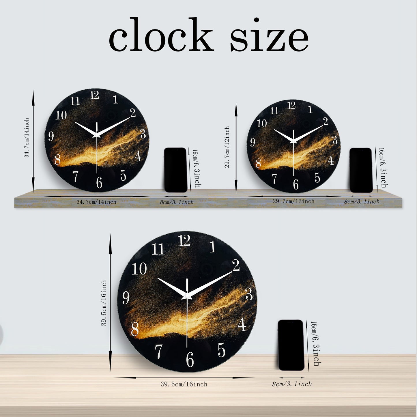 Black And Gold Living Room Wall Clock Tempered Glass Wall Clock Silent Wall Clock Non Ticking Battery Operated