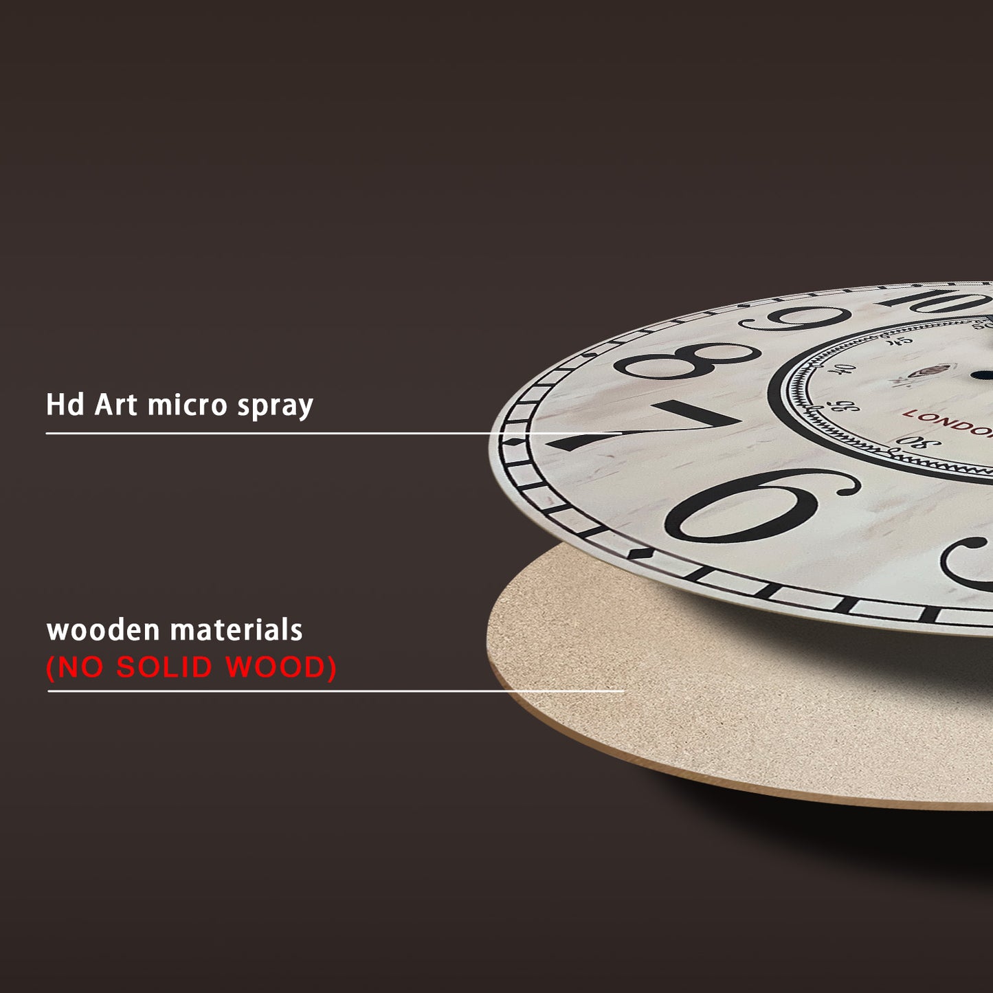 Vintage London Wooden Wall Clock Silent Non-ticking Battery Operated for Living Room