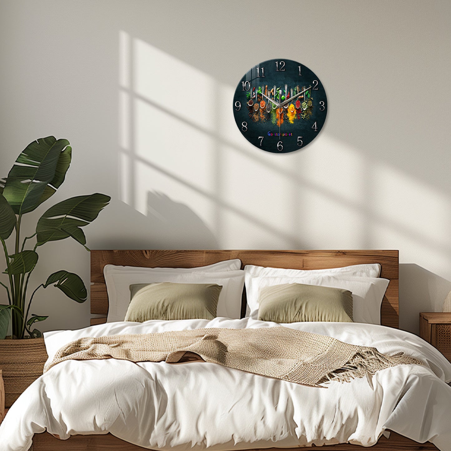 Colorful Herbs And Spices Glass Wall Battery OperatedClock Non-Ticking Decorative