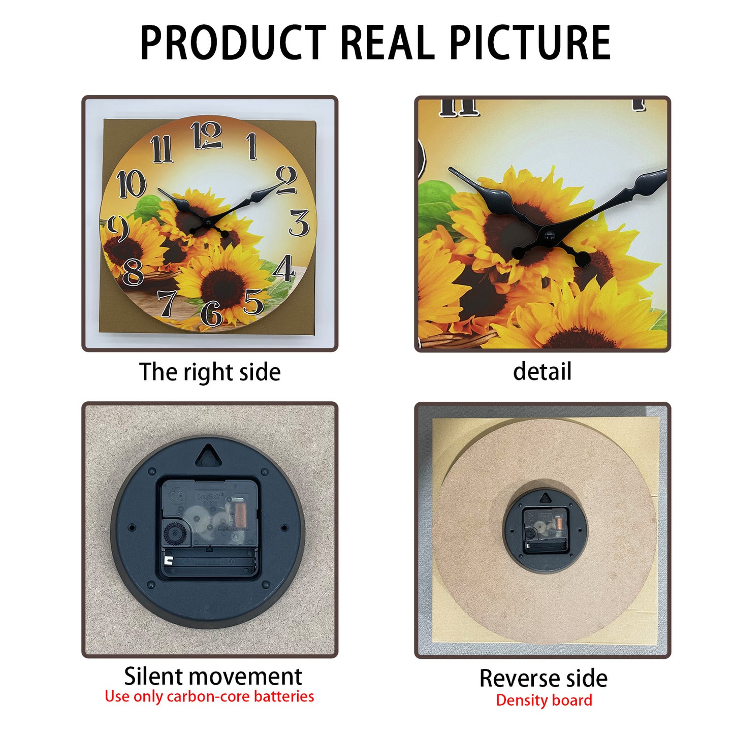 Sunflower Clock for Kitchen Wall Clock – Silent Non Ticking Rustic Farmhouse Style Wall Clock