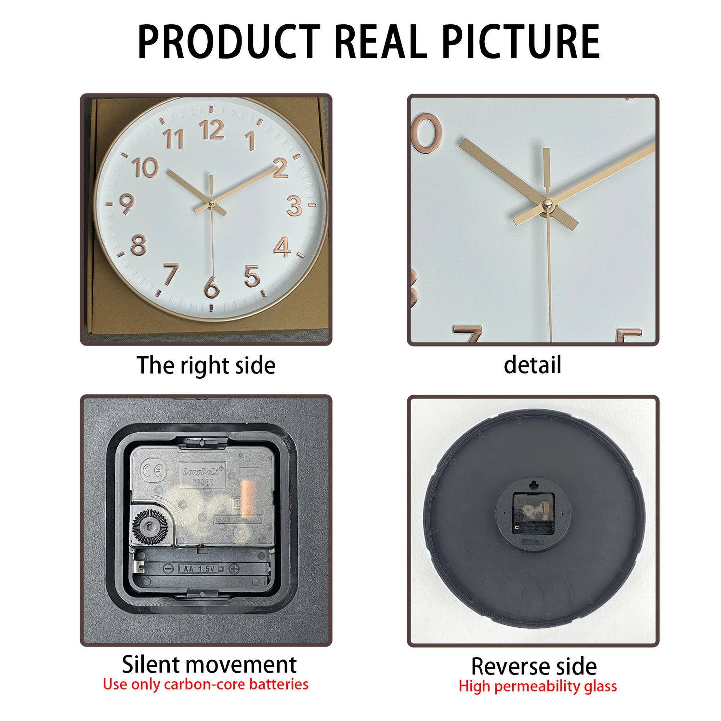 12 Inch Modern Rose Gold Wall Clock Silent Non-Ticking Battery Operated Analog Wall Clock