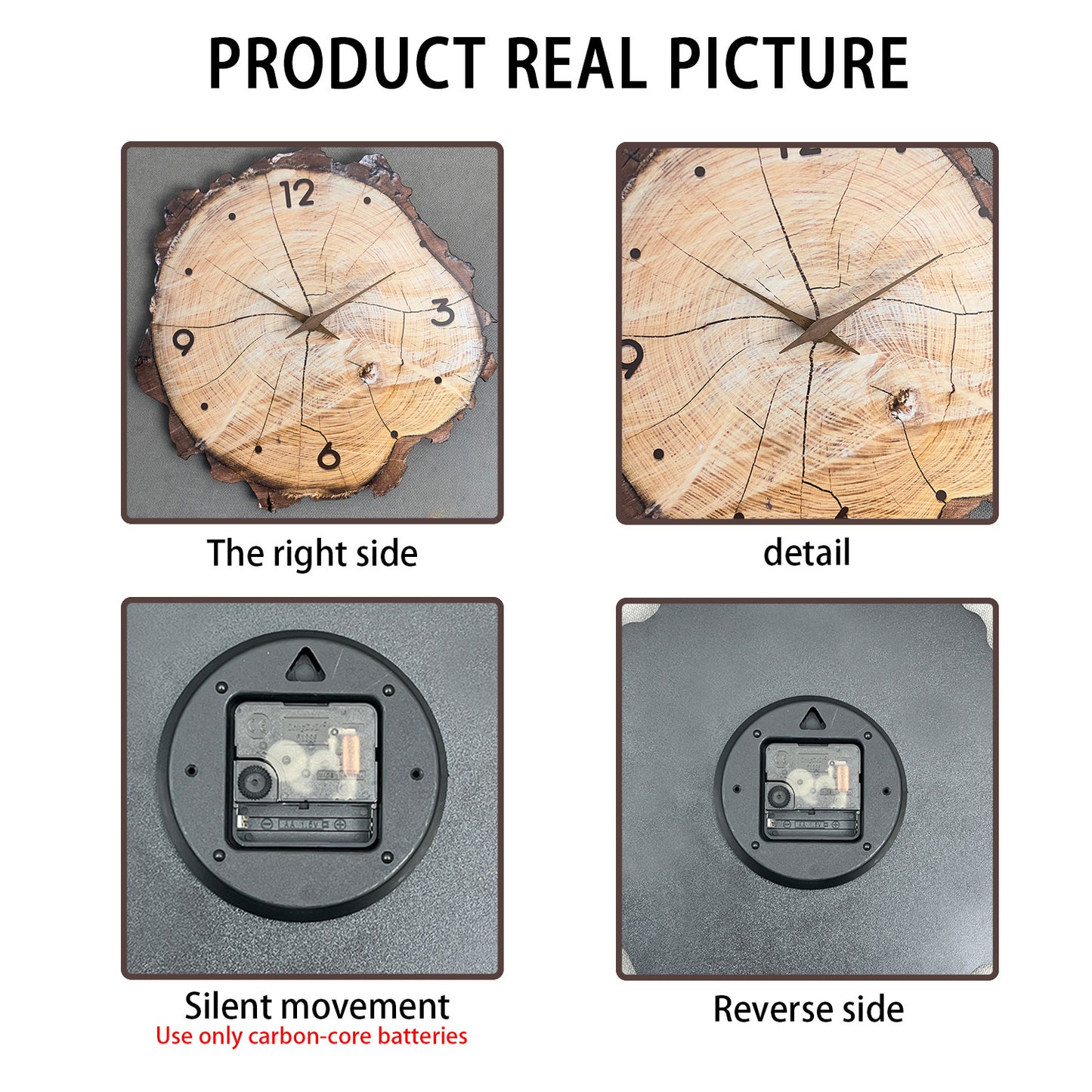 16-Inch Wooden Ring Veneer Wall Clock Silent Non-ticking Battery Operated for Living Room