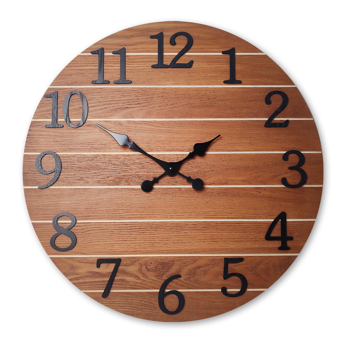 Solid wood wall clock Brown Silent Non-ticking Battery Operated