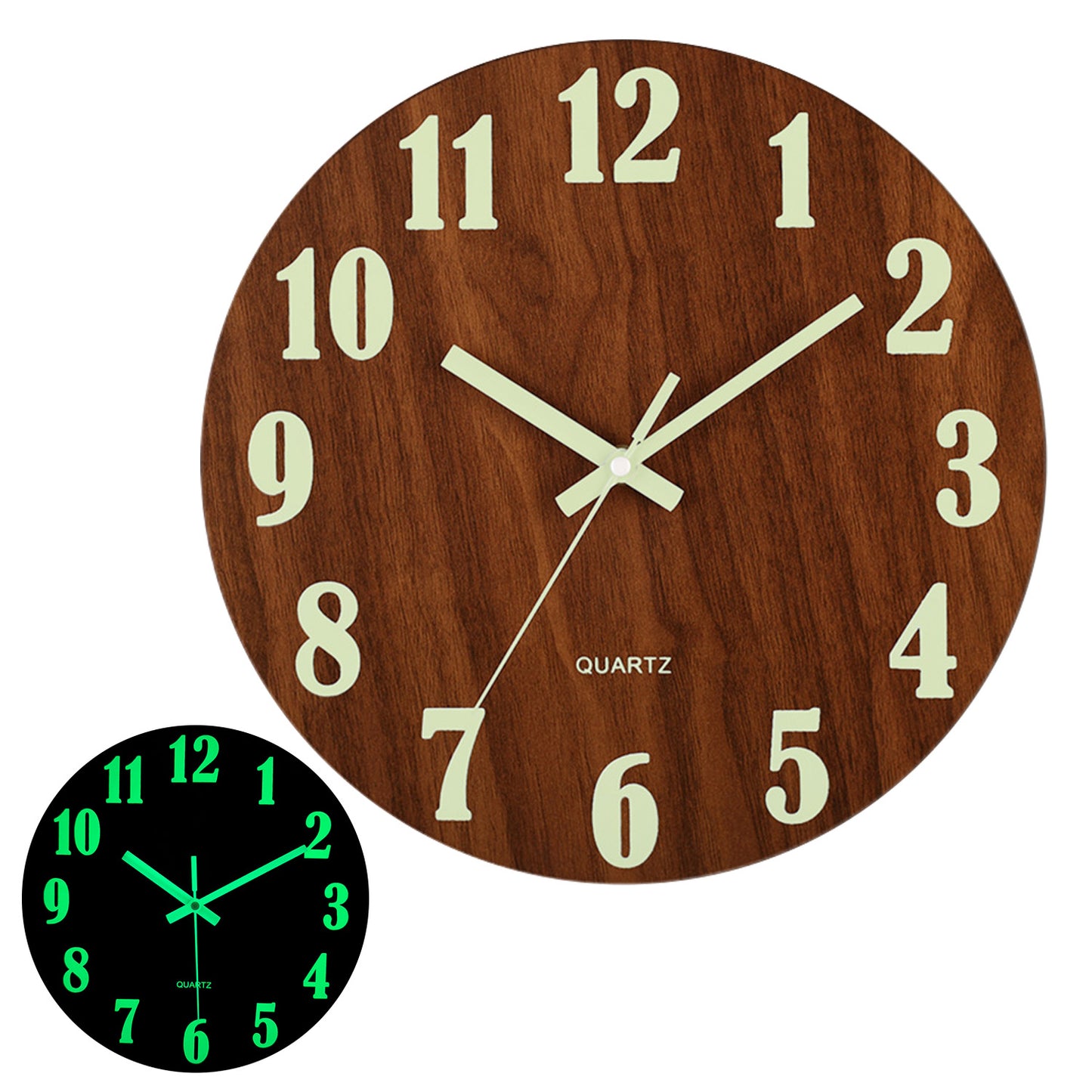 Constantplanet Modern Wall Clock Glow in The Dark 10 Inch Silent Non-Ticking Battery Operated - Analog Small Classic for Office, Living Room