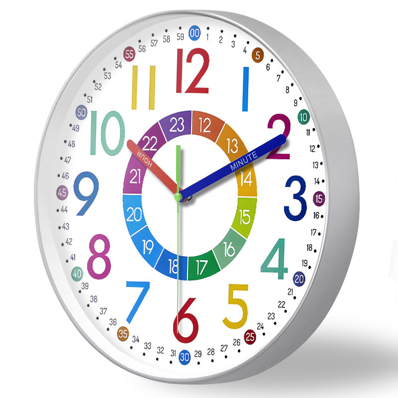 Kids Wall Clocks Battery Operated Silent Non Ticking Colorful Modern Time Teaching Wall Clock for Nursery Kids Room Classroom Decor