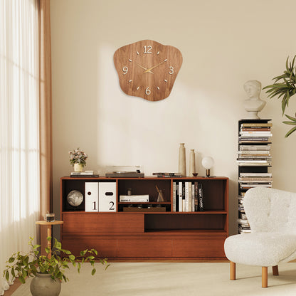 Irregular Wooden Silent Non-Ticking Wall Clock Battery Operated Asymmetrical Clock Wall Decoration for Living Room