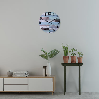 Sky Blue Clash Dark Curry Wood Texture Aged Wall Clock Non-Ticking Battery Operated