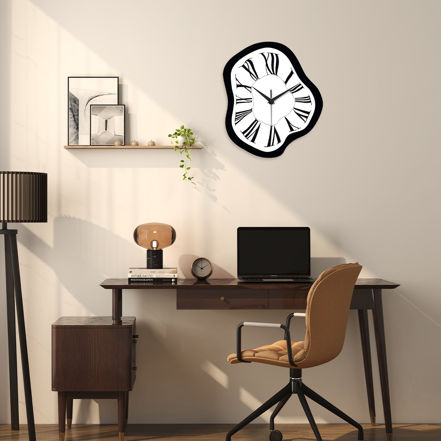 16 Inch Distorted Wooden Wall Clock Silent Modern Roman Numerals Minimalist Decor for Living Room, Bedroom, Office