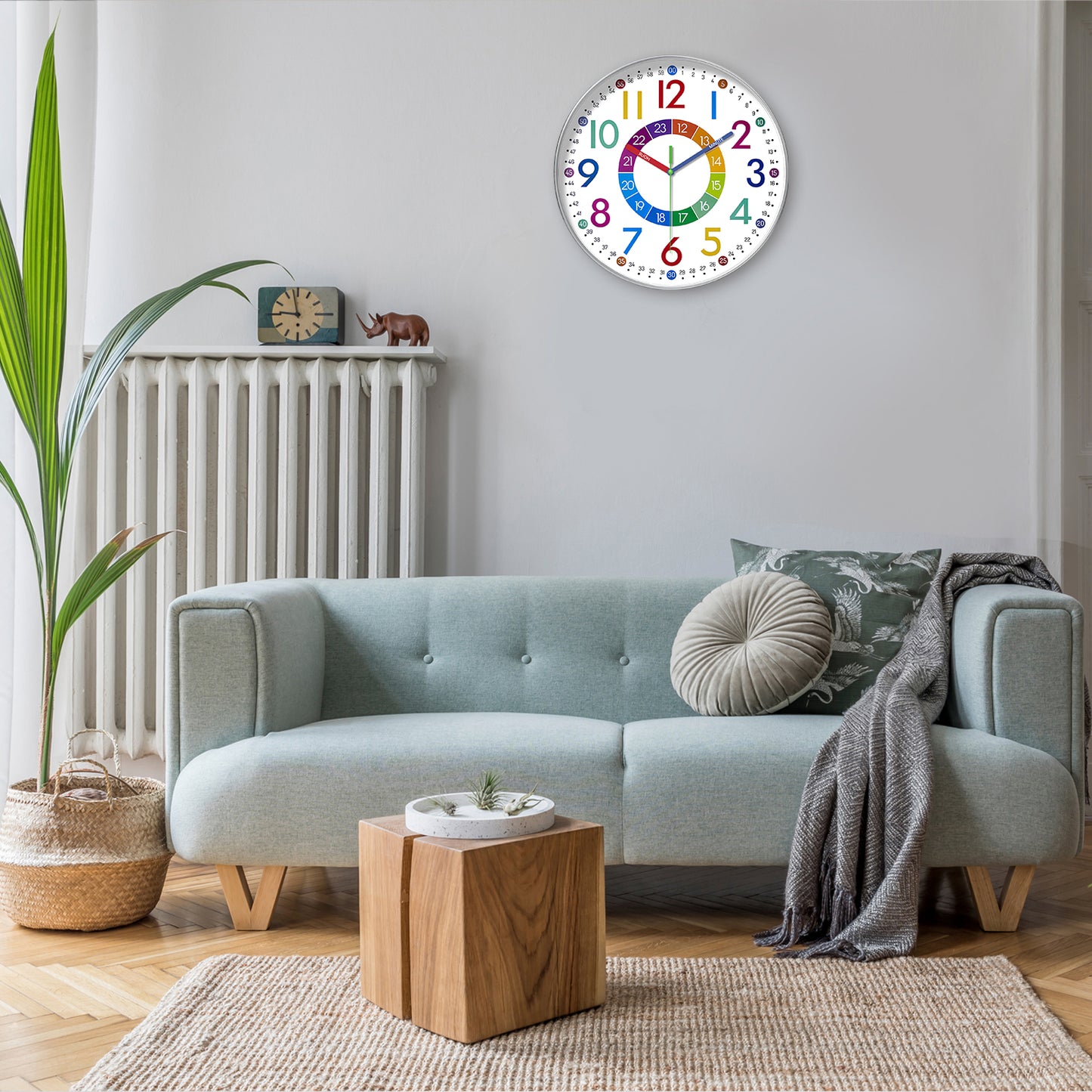 Kids Wall Clocks Battery Operated Silent Non Ticking Colorful Modern Time Teaching Wall Clock for Nursery Kids Room Classroom Decor