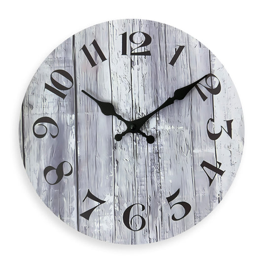 Rustic Gray Wood-Style Wall Clock Quartz Wood MDF  Wall Clock Battery Operated Non-ticking Clocks Wall