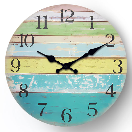 Colorful gradient stripe wall clock Clock Quartz Wood MDF  Wall Clock Battery Operated Non-ticking Clocks Wall