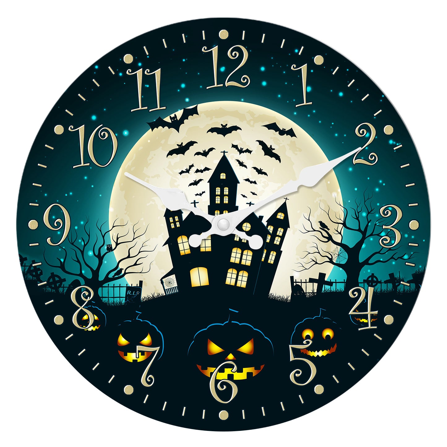 Halloween Night Wall Clock Fall Pumpkin Decor Clock Non Ticking Decorative for Bedroom Kitchen Living Room School