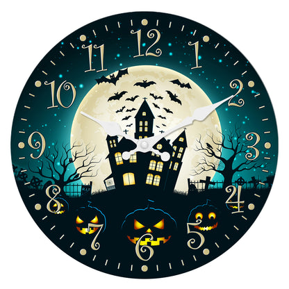 Halloween Night Wall Clock Fall Pumpkin Decor Clock Non Ticking Decorative for Bedroom Kitchen Living Room School