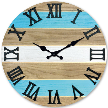 Constantplanet Wooden Wall Clock Silent Non-Ticking Movement Battery Operated Decorative Clock for Living Room, Bedroom, Kitchen