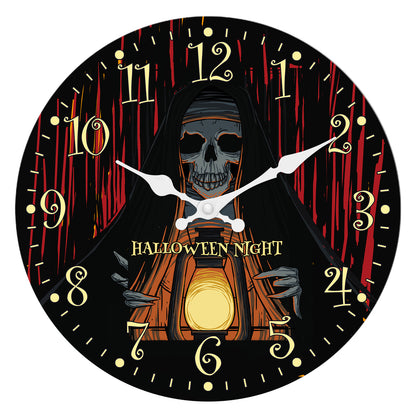 Halloween Night Wall Clock Gothic Wall Clock Non Ticking Decorative for Bedroom Kitchen Living Room School
