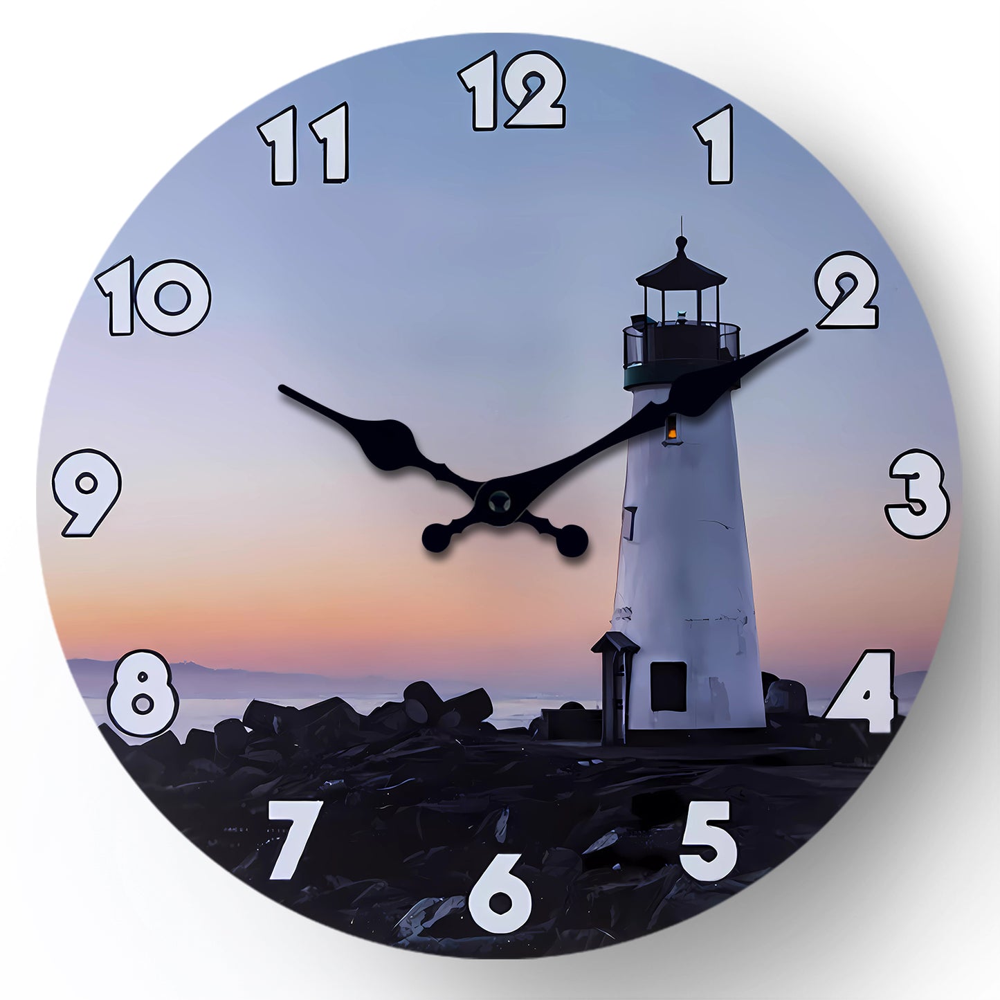 Beach Wall Clocks Battery Operated Non-Ticking Silent Wall Clock Analog Round Blue for Living Room Kitchen (No Solid Wood, it is with MDF Material)