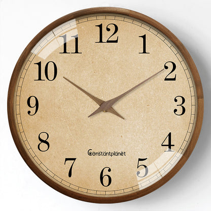 Rustic Solid Wood Wall Clock 12 Inch Silent Non-Ticking Movement Battery Operated Clock for Living Room, Bedroom, Kitchen