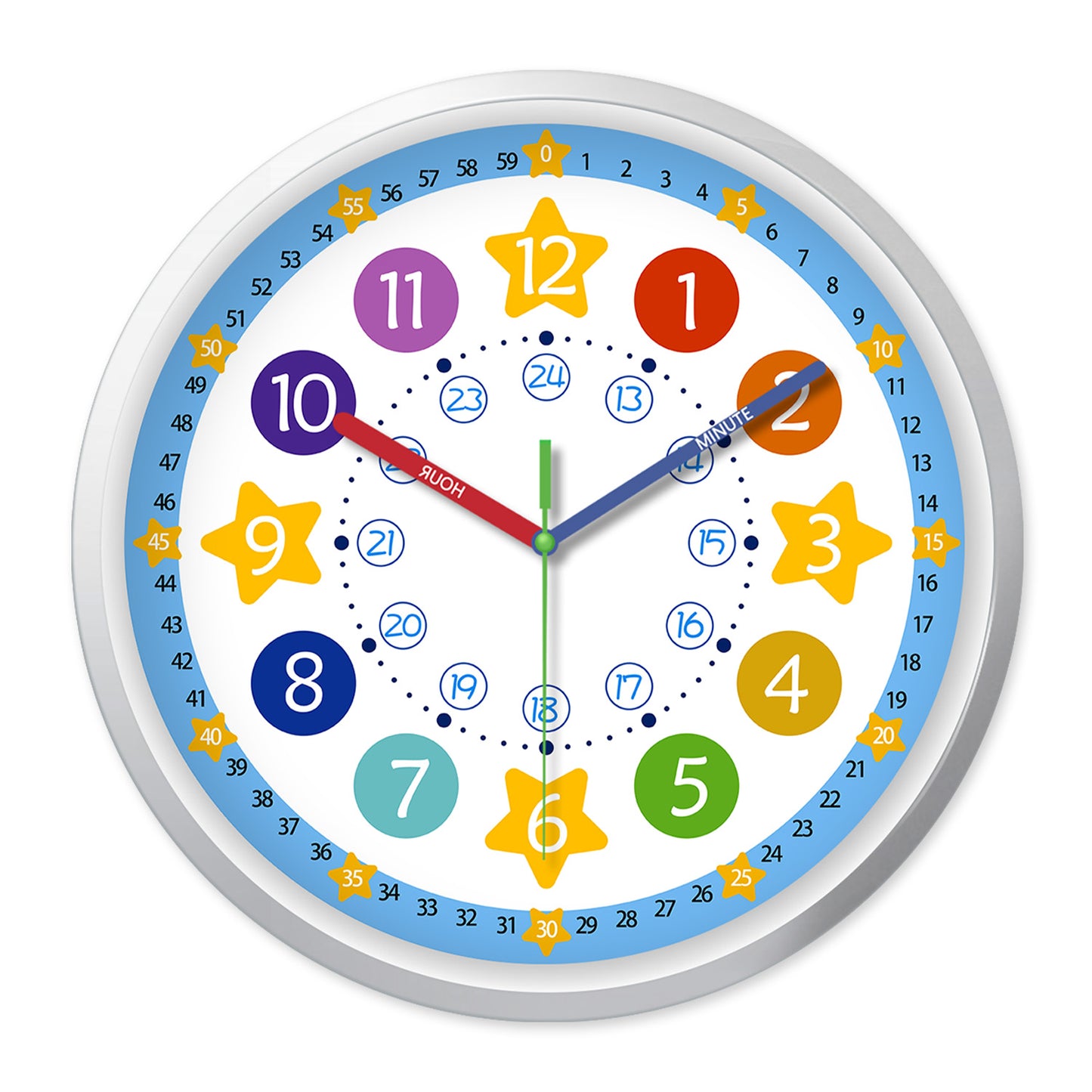 Kids Wall Clocks Battery Operated Silent Non Ticking Colorful Modern Time Teaching Wall Clock for Nursery Kids Room Classroom Decor