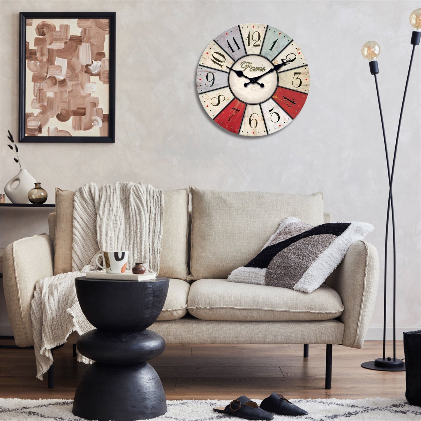 Red and Blue Contrast Simple Wall Clock Noticking Wall Decor Battery Operated