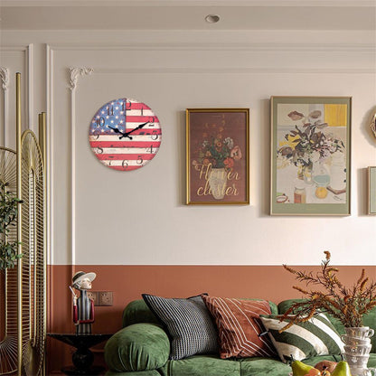Orologio da parete con bandiere americane, 14 pollici, a batteria, senza ticchettio, grande, facile da leggere, per ufficio, aula, scuola, casa, cucina