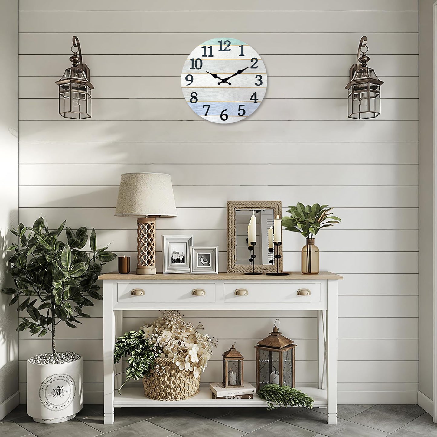 Constantplanet Wooden Wall Clock Silent Non-Ticking Movement Battery Operated Decorative Clock for Living Room, Bedroom, Kitchen