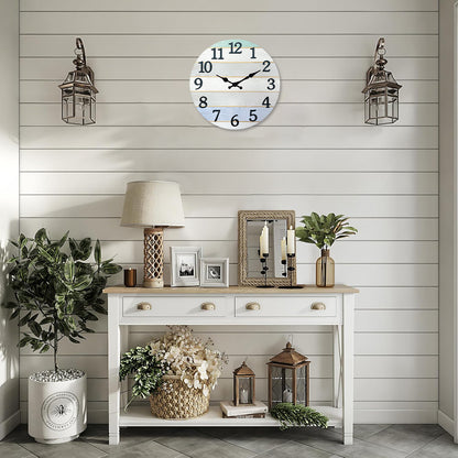 Constantplanet Wooden Wall Clock Silent Non-Ticking Movement Battery Operated Decorative Clock for Living Room, Bedroom, Kitchen