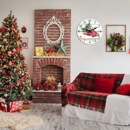 Farmhouse Christmas Wall Clock Retro style Silent Non-Ticking Battery Operated Christmas Decorations Indoor Home Decor Clearance