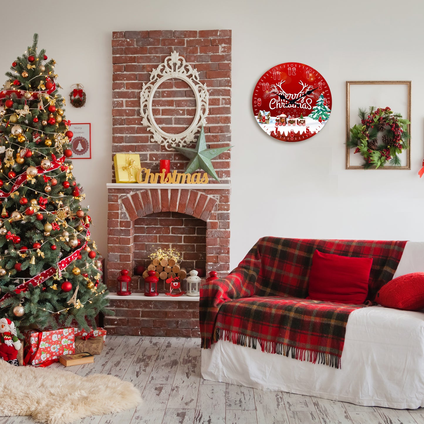 Christmas Wall Clock Christmas Gifts Silent Non-Ticking Battery Operated Christmas Decorations Indoor Home Decor Clearance