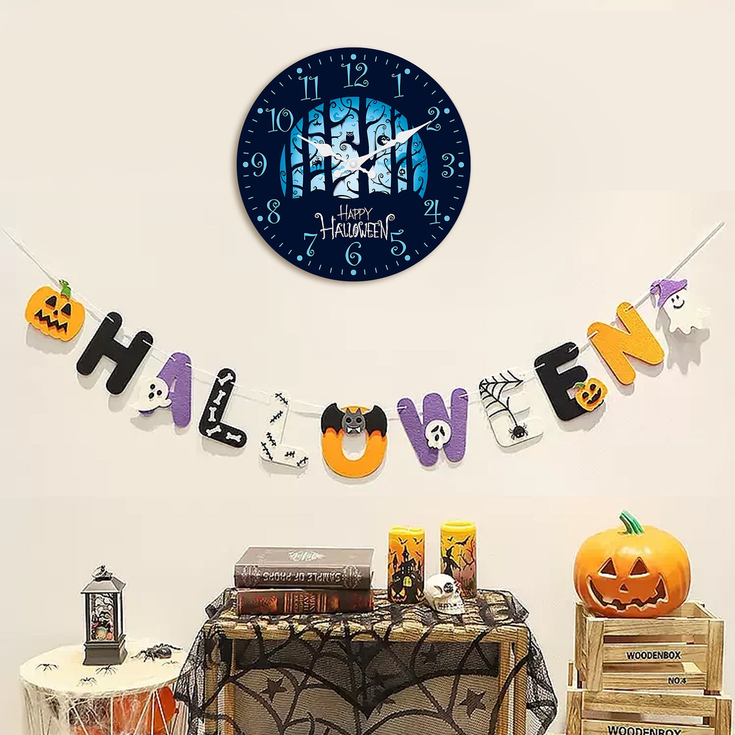 Halloween Night Wall Clock Non Ticking Decorative Nightmare Before Christmas Clock for Bedroom Kitchen Living Room School