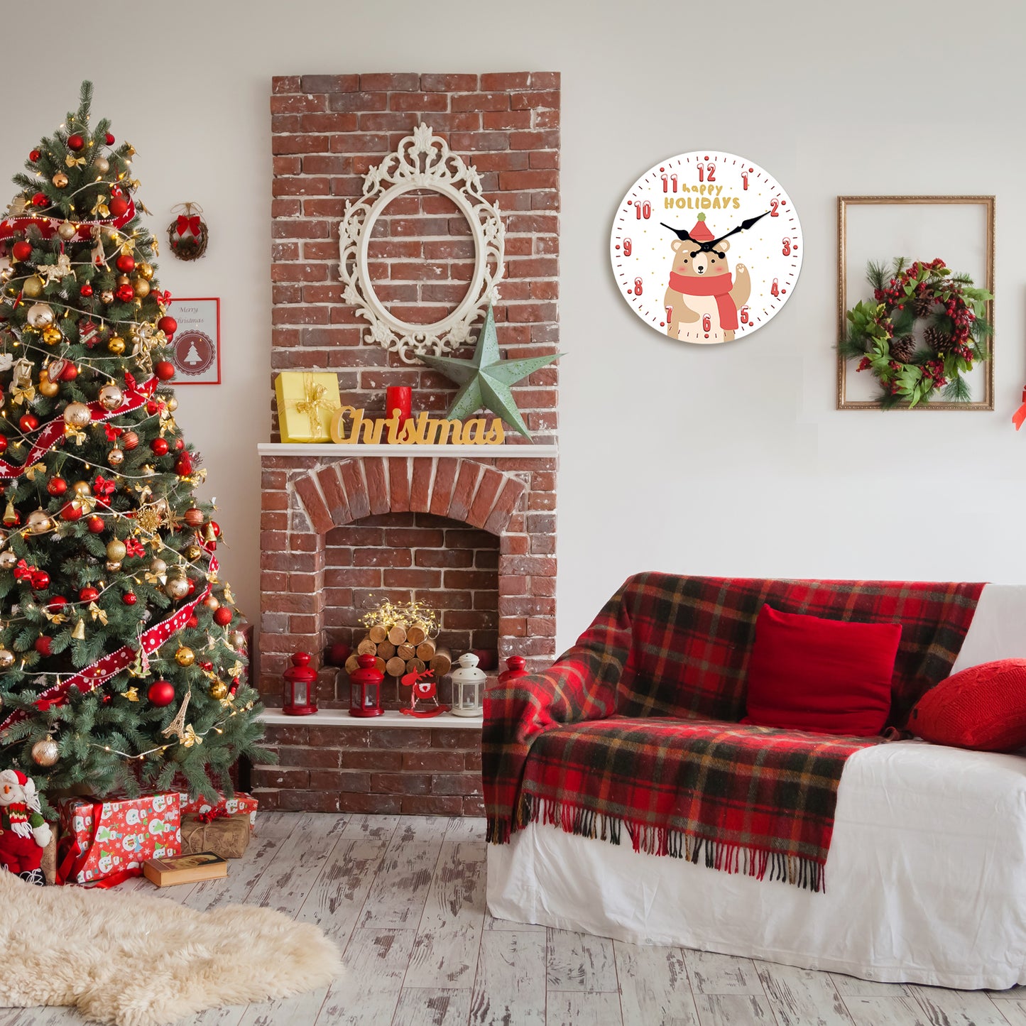 Happy Christmas Wall Clock Silent Non-Ticking Battery Operated Christmas Decorations Indoor Home Decor Clearance