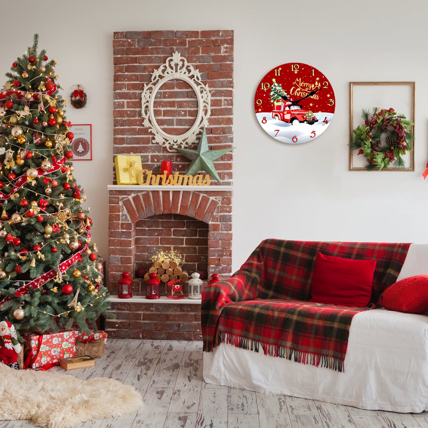 Merry Christmas Wall Clock Silent Non-Ticking Battery Operated Christmas Tree Decorations Indoor Home Decor Clearance