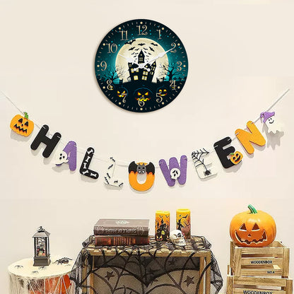 Halloween Night Wall Clock Fall Pumpkin Decor Clock Non Ticking Decorative for Bedroom Kitchen Living Room School