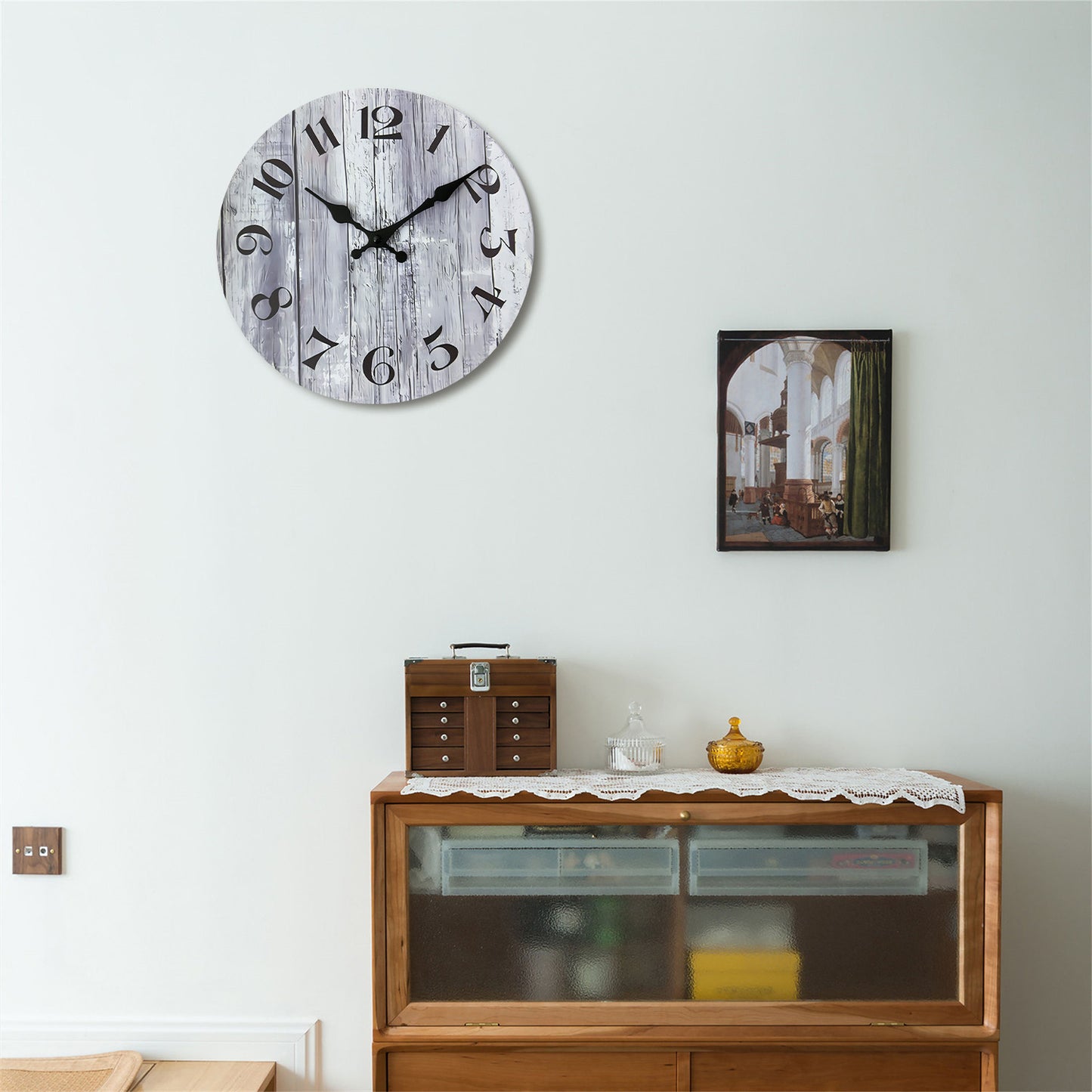 Rustic Gray Wood-Style Wall Clock Quartz Wood MDF  Wall Clock Battery Operated Non-ticking Clocks Wall