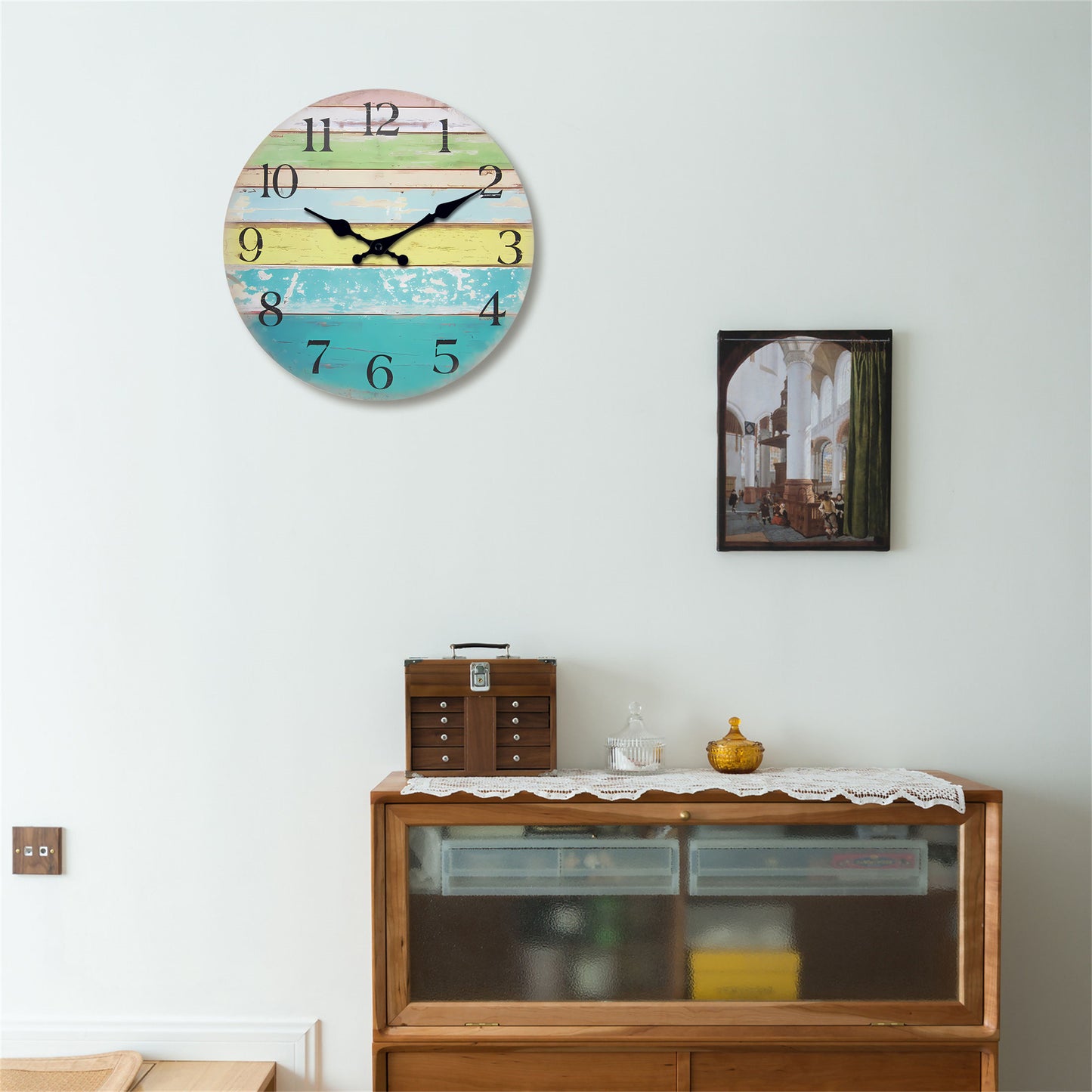 Colorful gradient stripe wall clock Clock Quartz Wood MDF  Wall Clock Battery Operated Non-ticking Clocks Wall