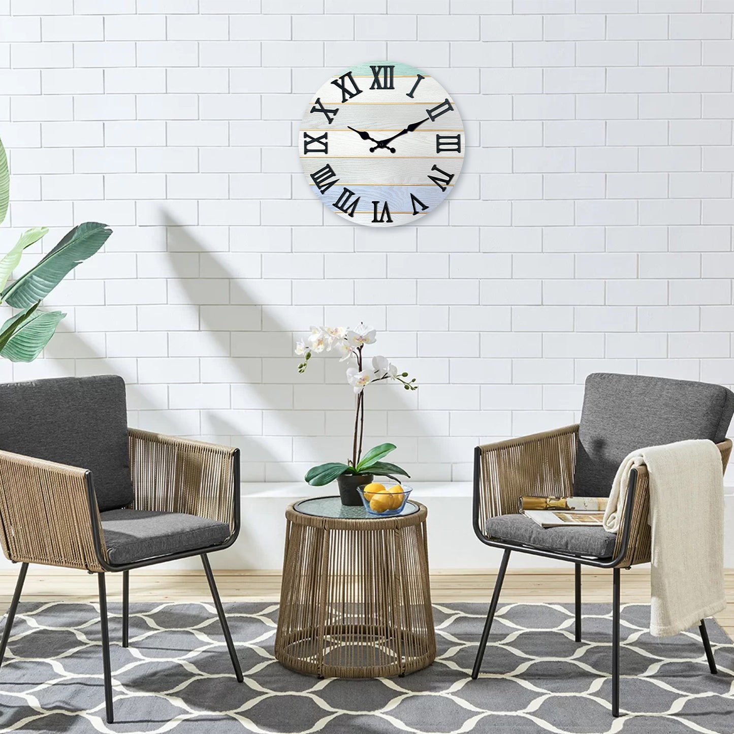 Constantplanet Wooden Wall Clock Roman Numerals Silent Non-Ticking Movement Battery Operated Decorative Clock for Living Room, Bedroom, Kitchen