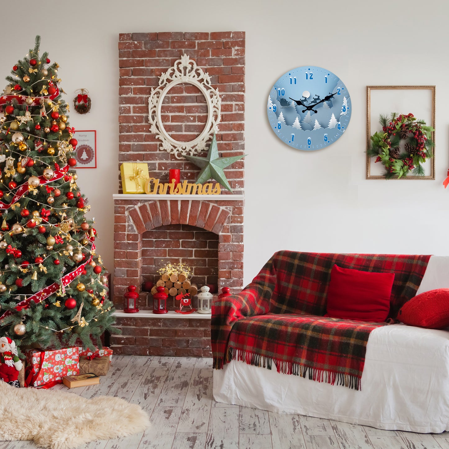 Christmas Snow Scene Reindeer Wall Clock Silent Non-Ticking Battery Operated Christmas Decorations Indoor Home Decor Clearance