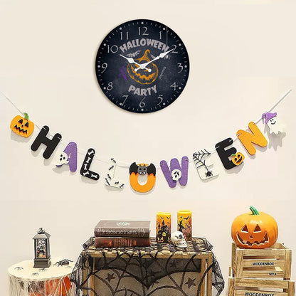 Halloween Wall Clock Pumpkin Party Decoration Clock Silent Non Ticking Battery Operated for Bedroom Kitchen Living Room School