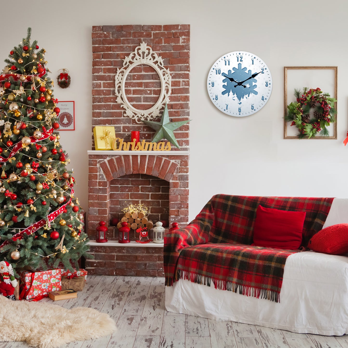 Snow Scene Reindeer  Christmas Wall Clock Silent Non-Ticking Battery Operated Christmas Decorations Indoor Home Decor Clearance