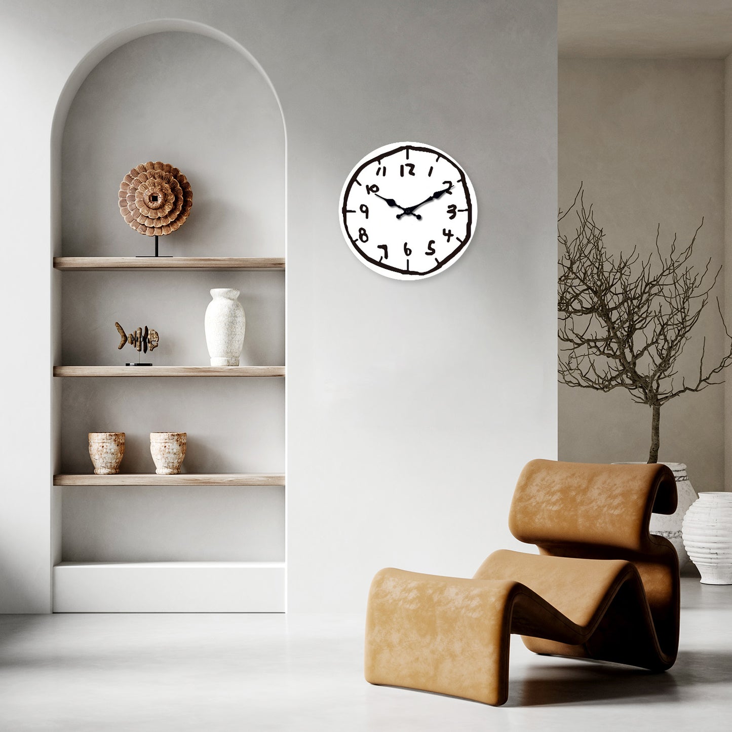 White Wall Clock Minimalist Unique Decorative Clock Ornament for Study Room Bedroom Home Office, White