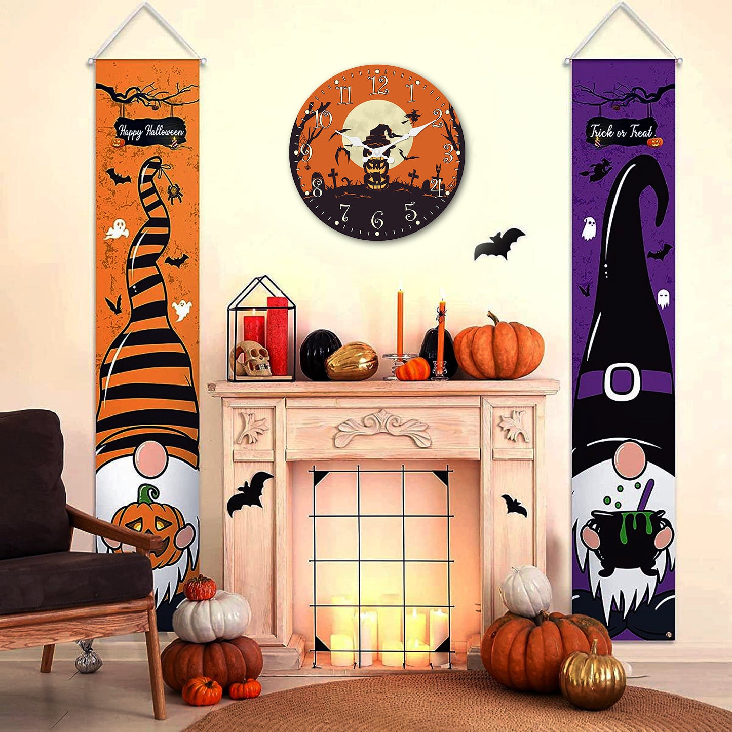 Orologio da parete per la notte di Halloween, decorazione autunnale con zucca, orologio senza ticchettio, decorativo per camera da letto, cucina, soggiorno, scuola