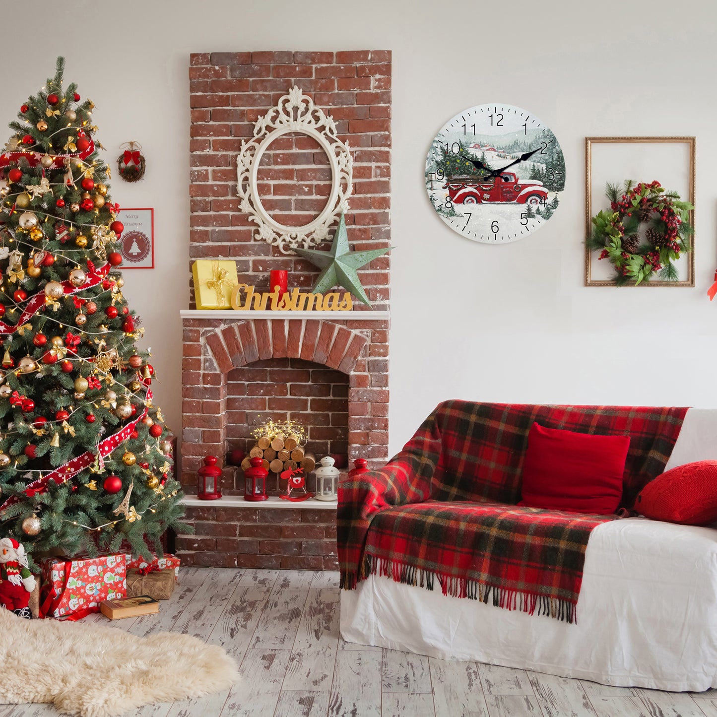 Farmhouse Christmas Wall Clock Silent Non-Ticking Battery Operated Christmas Decorations Indoor Home Decor Clearance