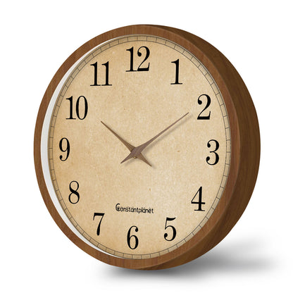 Constantplanet 12-Inch Wooden Frame Wall Clock with Retro Silent Non-Ticking Battery Operated Decorative Clock for Living Room, Bedroom, Kitchen