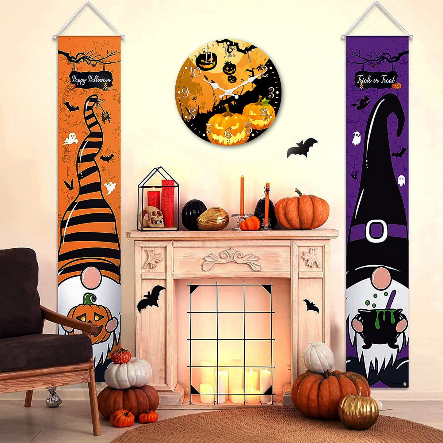 Orologio da parete per la notte di Halloween, decorazione autunnale con zucca, orologio senza ticchettio, decorativo per camera da letto, cucina, soggiorno, scuola