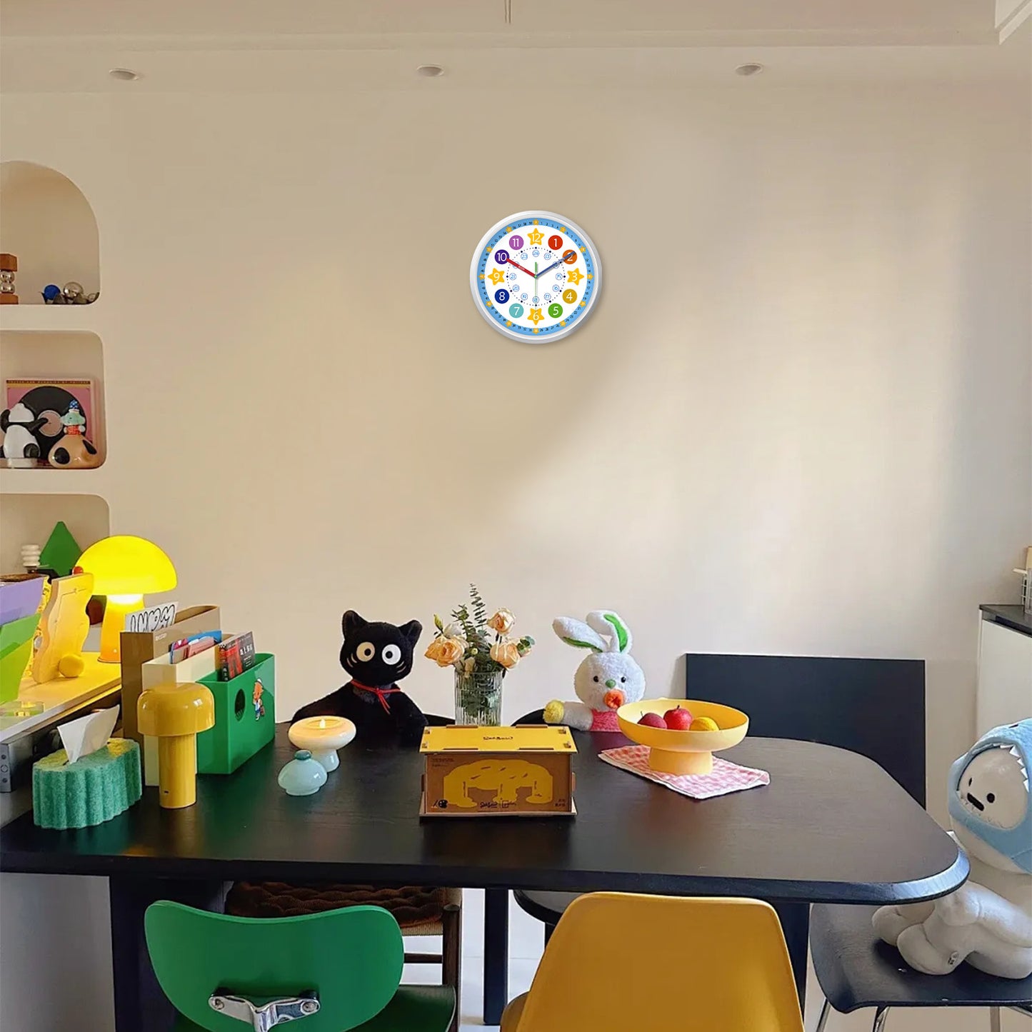 Learning Wall Clock 8 Inch –Time Teaching Non-Ticking Battery Operated Wall Clock for Classroom, Bedroom, School