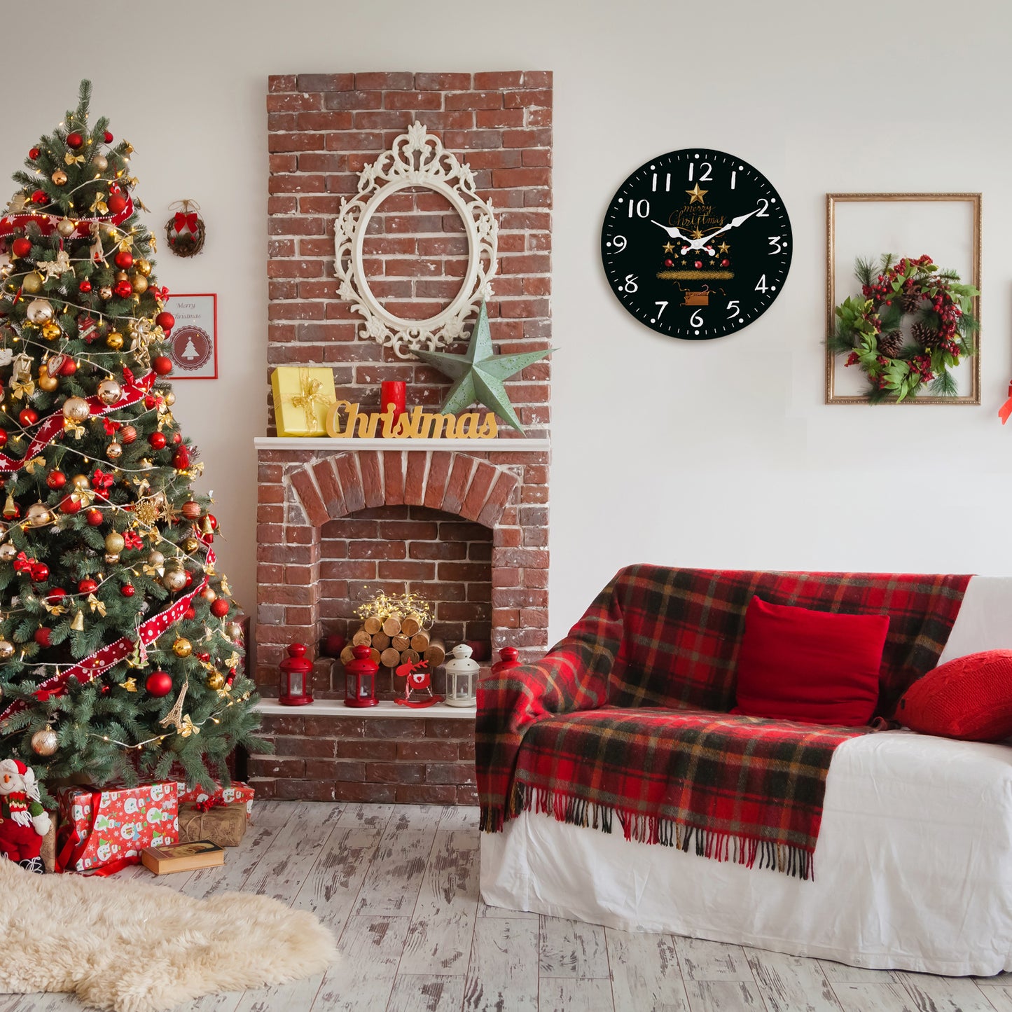 Christmas Tree Wall Clock Silent Non-Ticking Battery Operated Christmas Decorations Indoor Home Decor Clearance